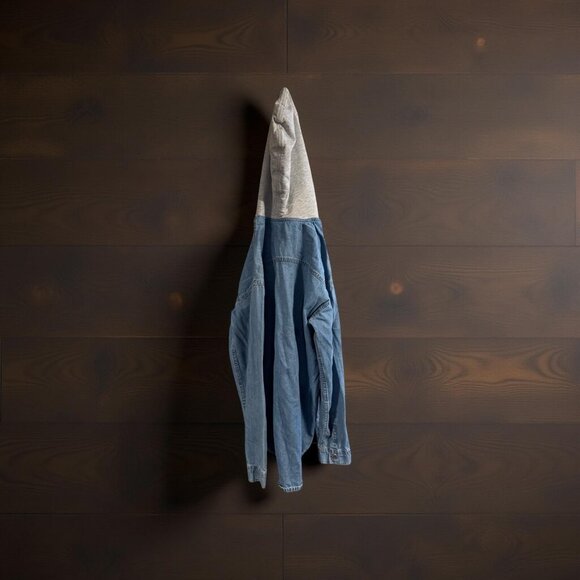 H&M Divided Denim Hooded Button-Up Shirt Jacket S Light Blue & Gray - Picture 6 of 7